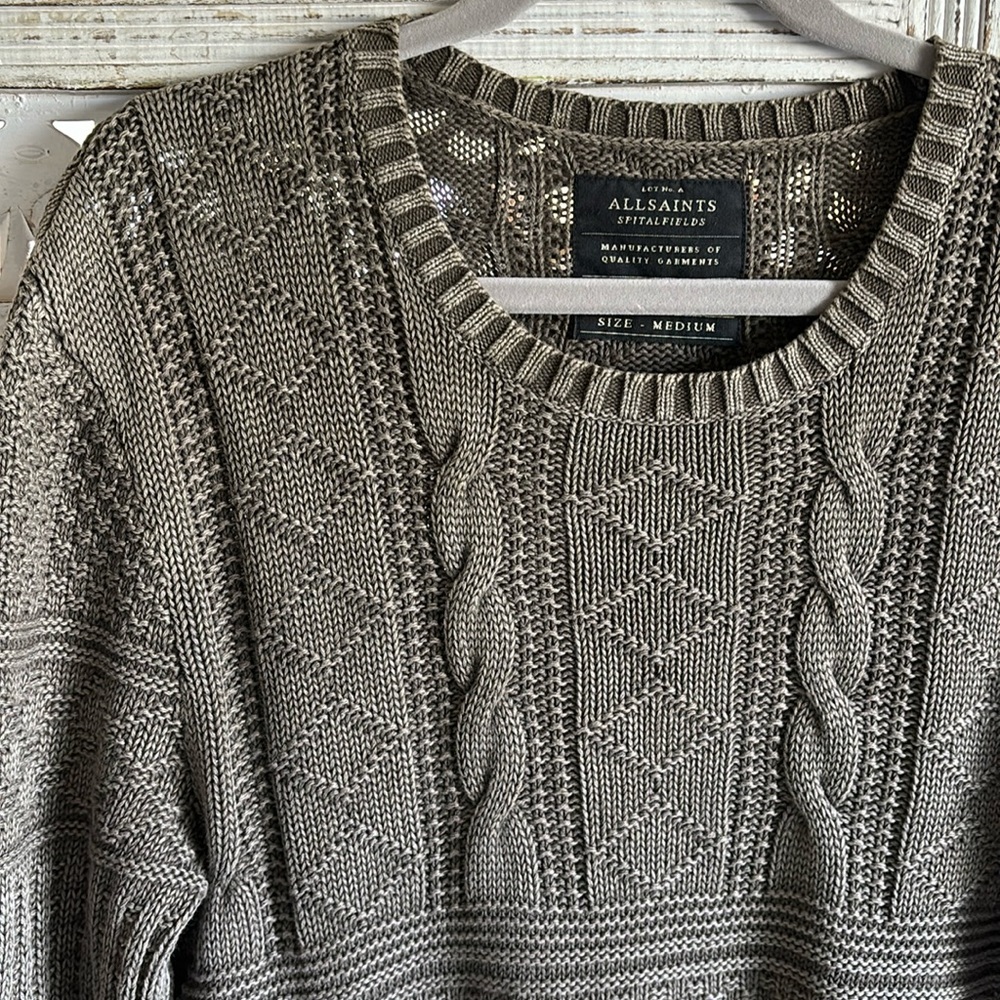 All Saints Gray Cable Knit Sweater